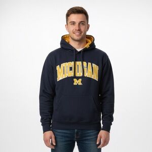 Michigan University Varsity Navy Blue Yellow Pullover Sweatshirt Hoodie Small